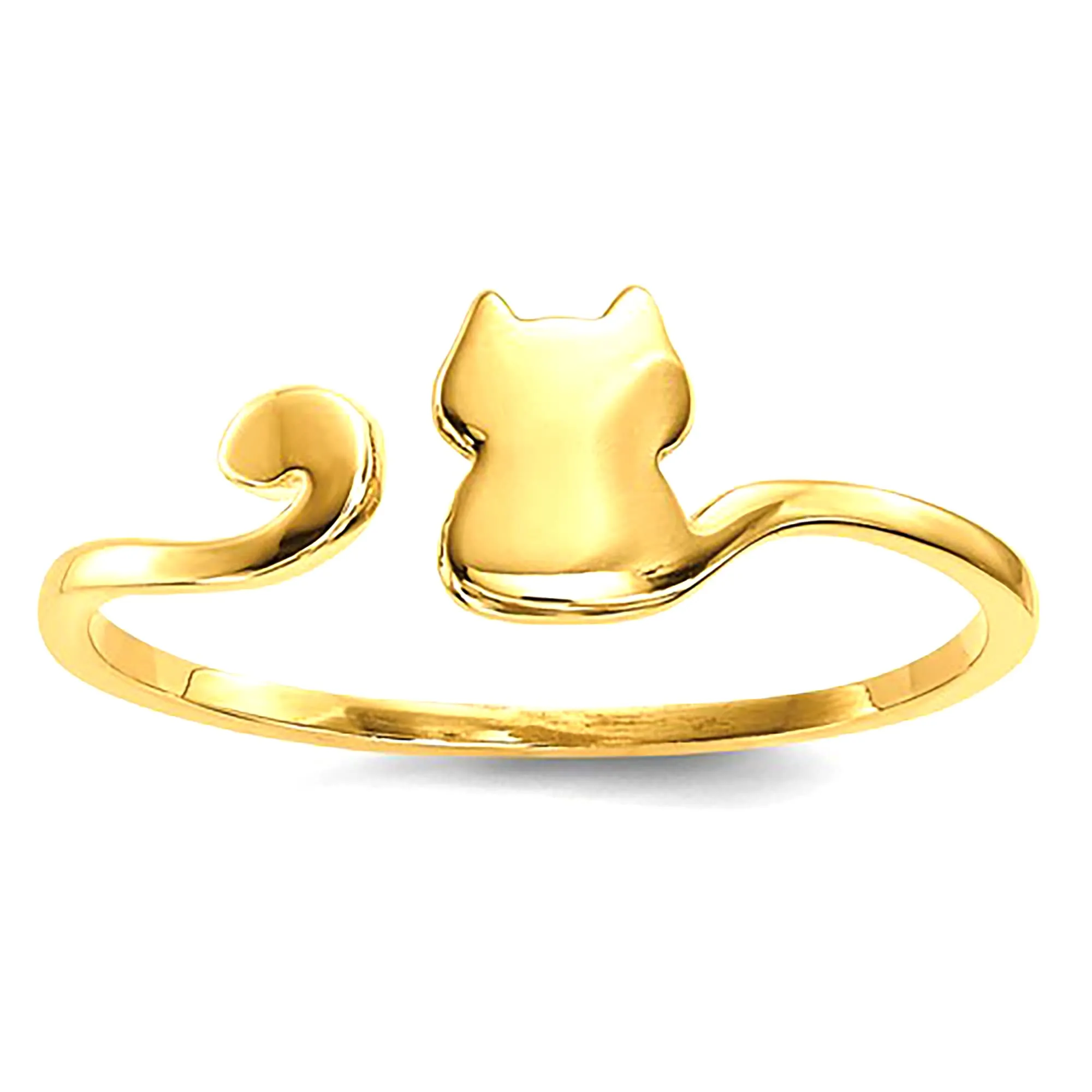 14k Yellow Gold Polished Cat Design Adjustable Cuff Ring