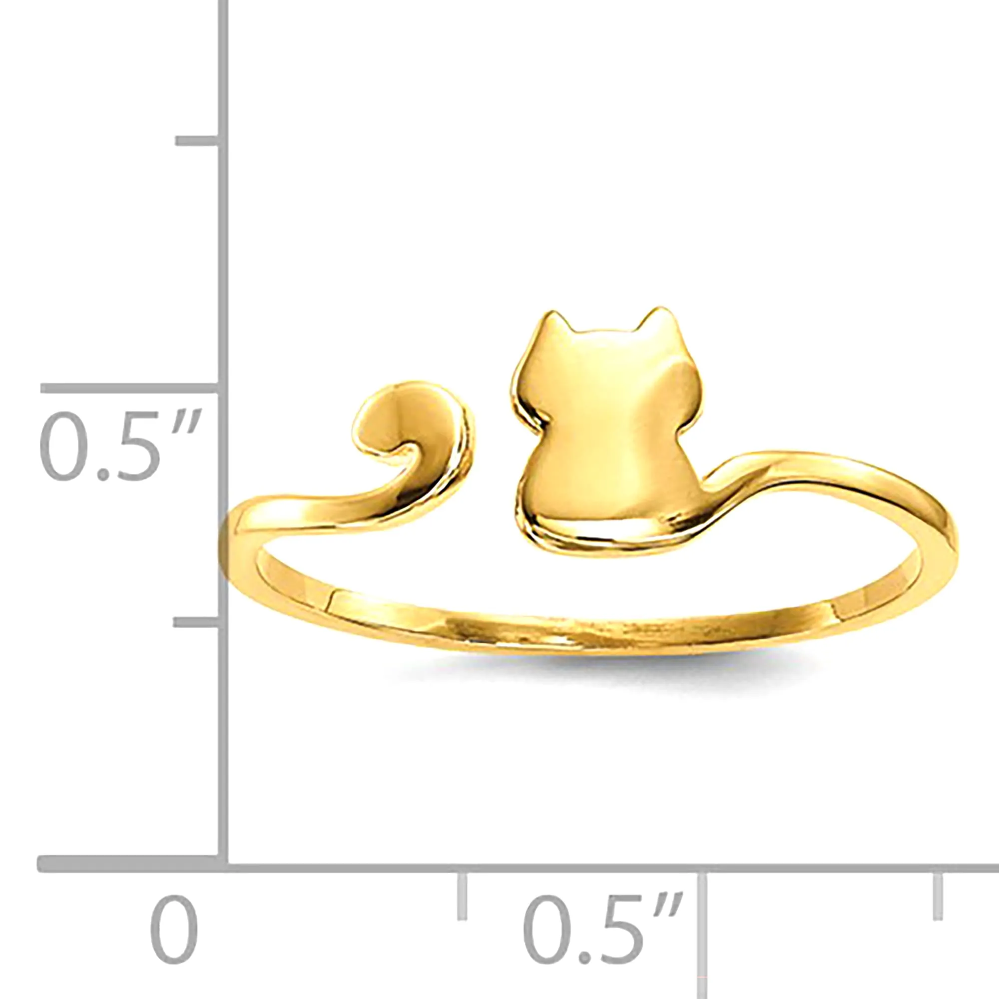 14k Yellow Gold Polished Cat Design Adjustable Cuff Ring