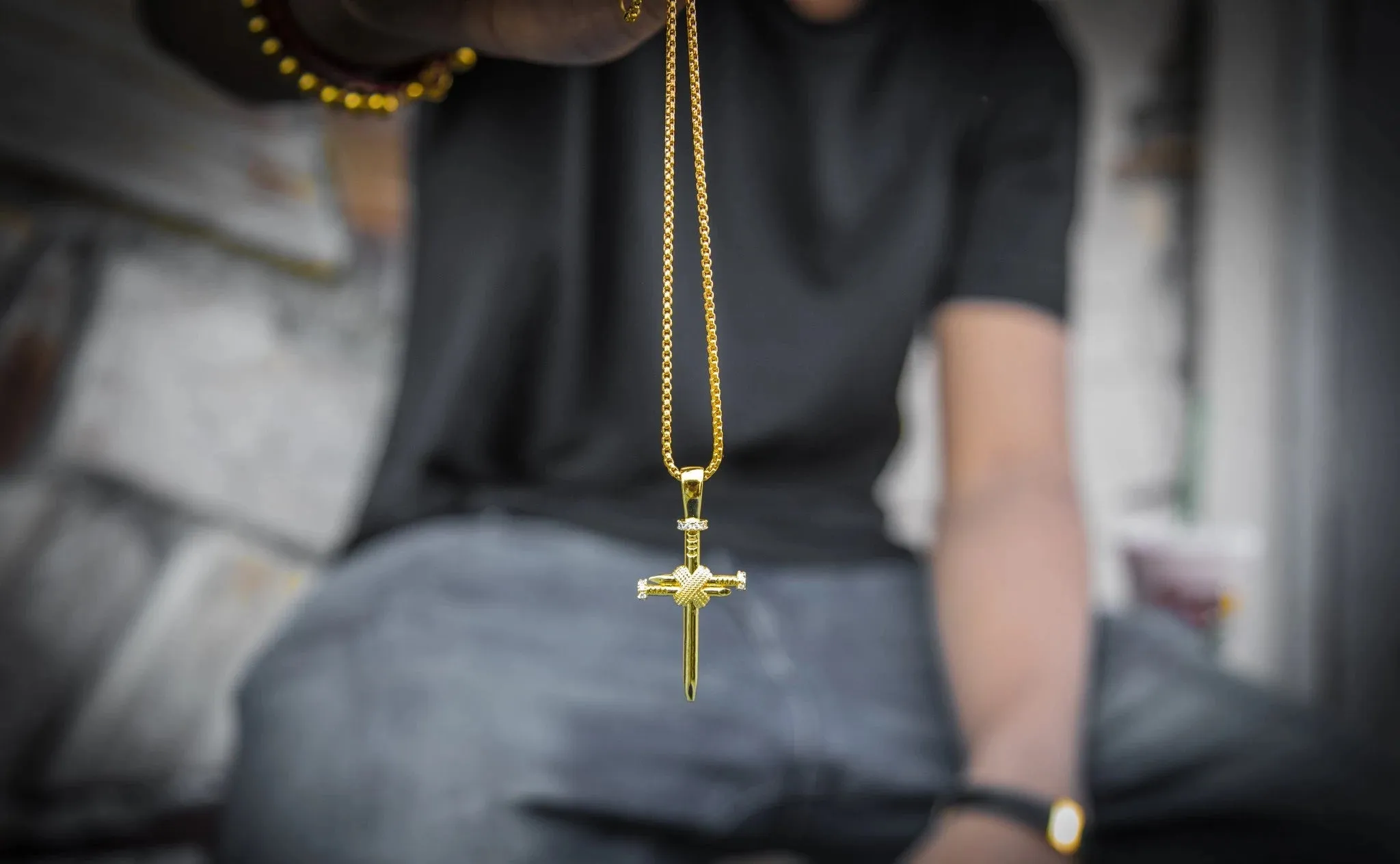 18K Gold Plated Nail Cross Pendant | Golden Gilt