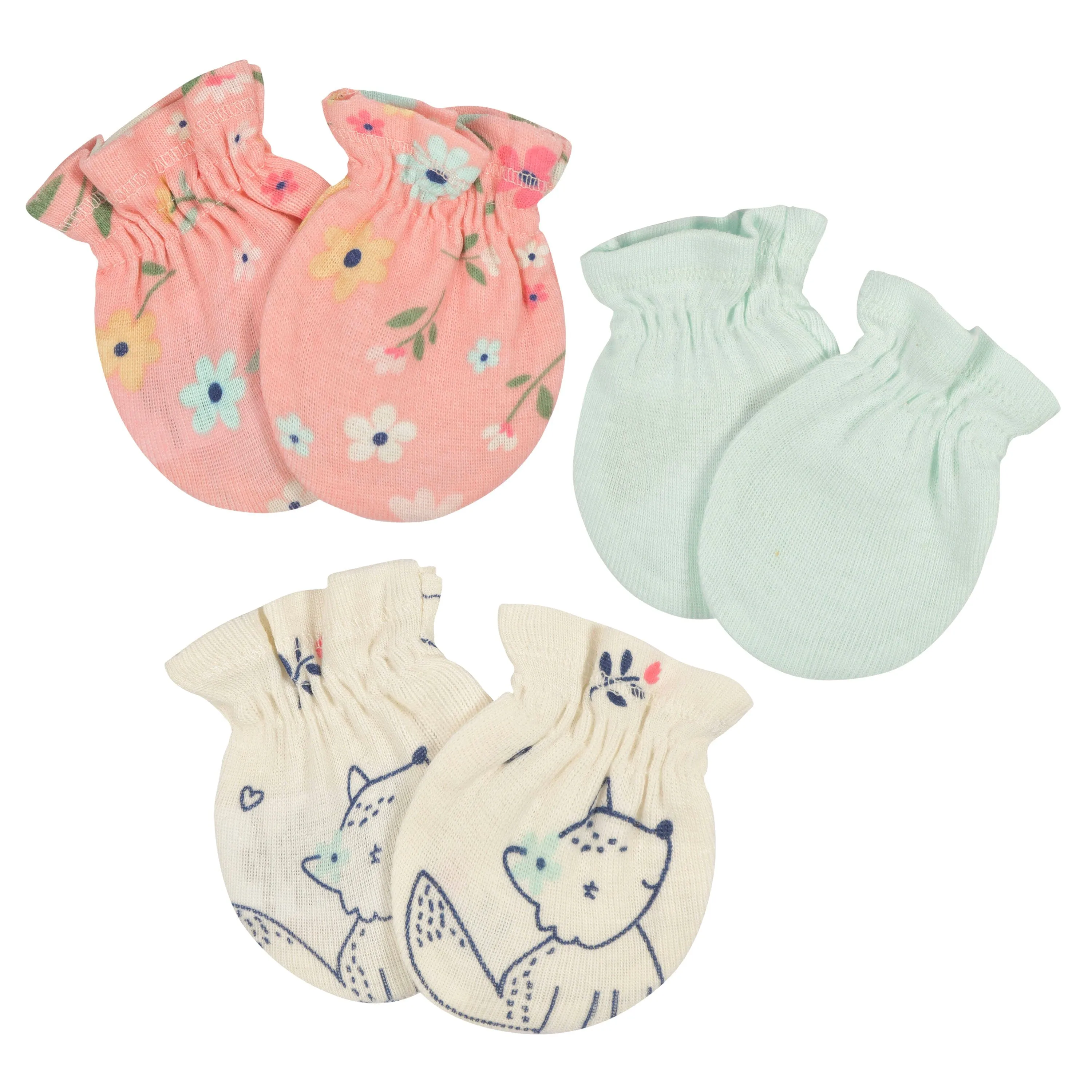 3-Pack Baby Girls Fox No Scratch Mittens