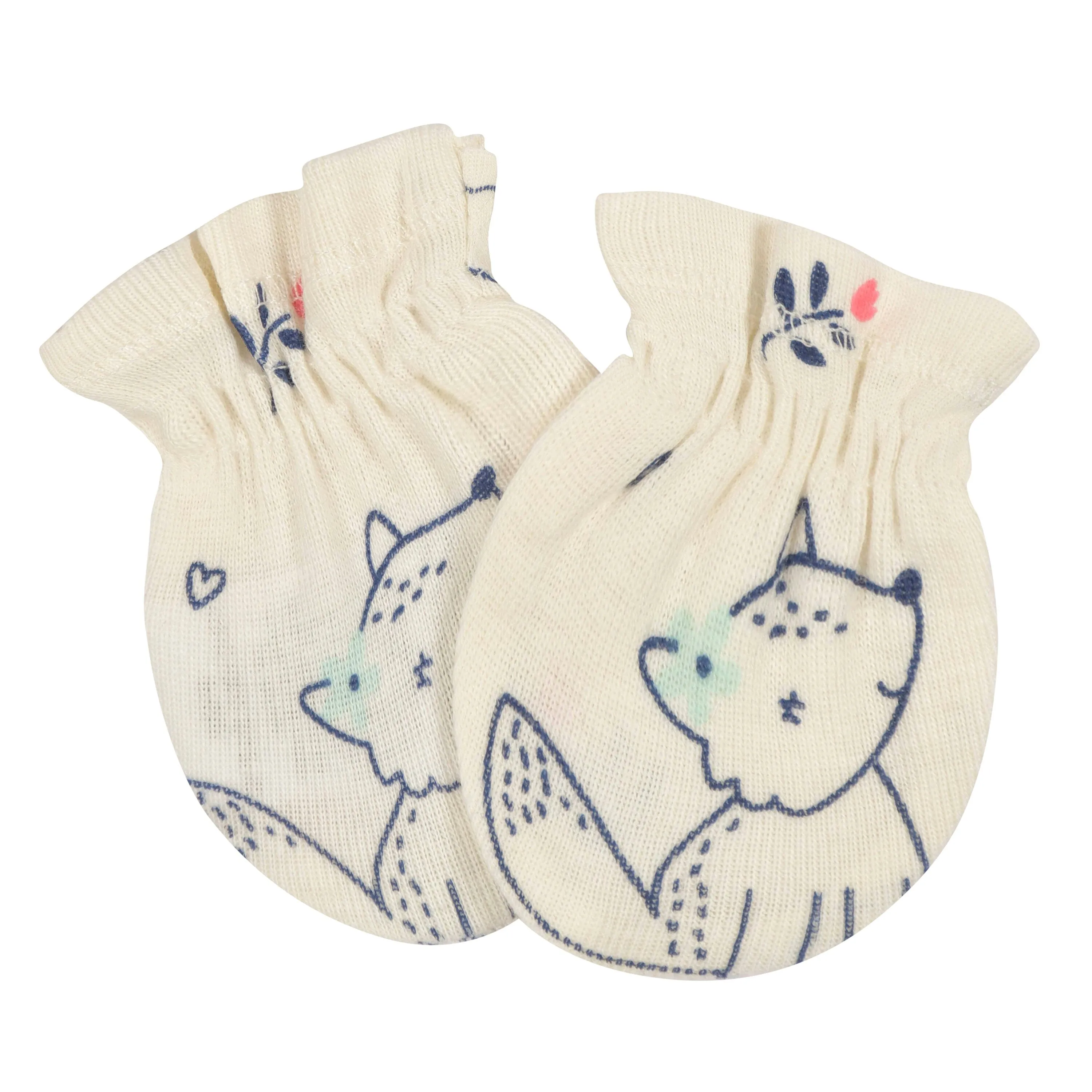 3-Pack Baby Girls Fox No Scratch Mittens