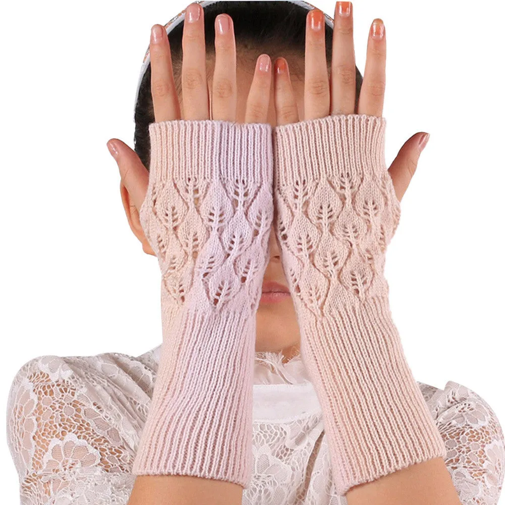 5 Colors Knitted Fringe Warm fingerless Gloves Women Feida