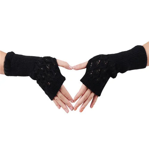 5 Colors Knitted Fringe Warm fingerless Gloves Women Feida