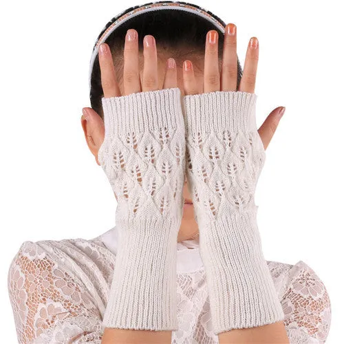 5 Colors Knitted Fringe Warm fingerless Gloves Women Feida