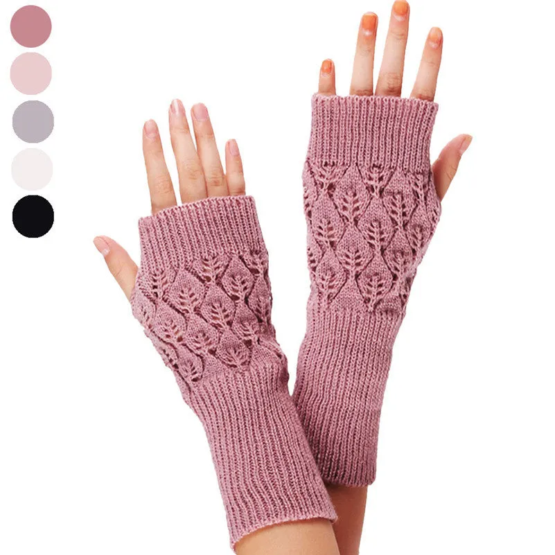 5 Colors Knitted Fringe Warm fingerless Gloves Women Feida