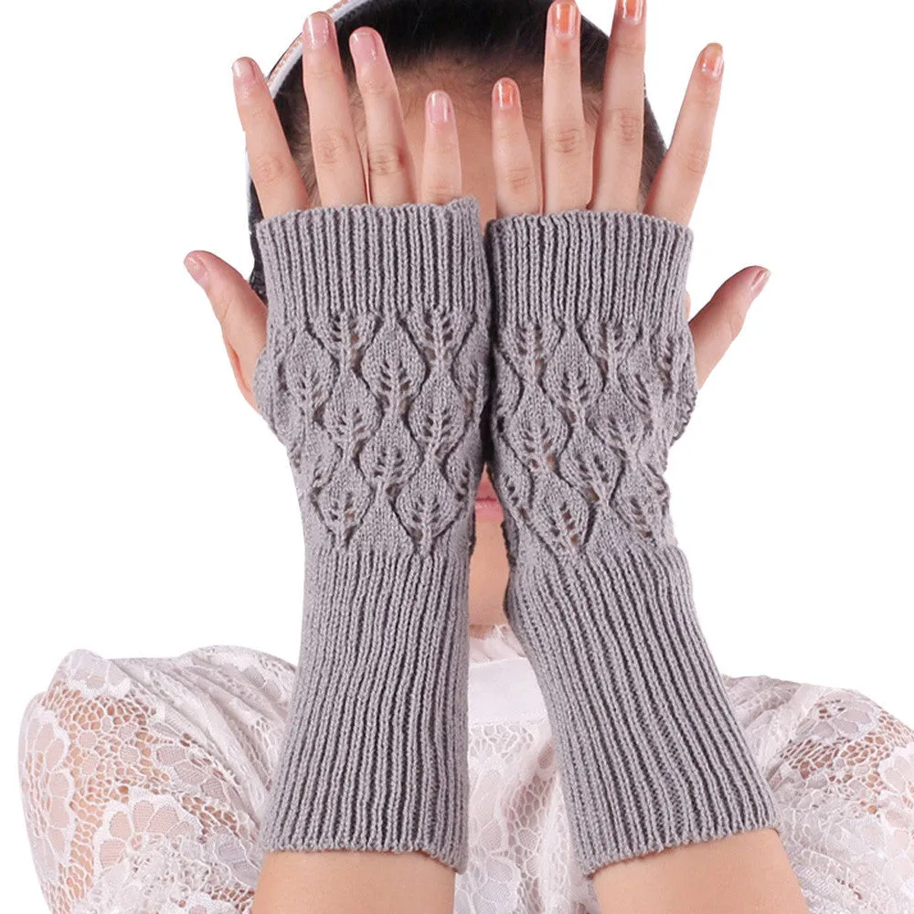 5 Colors Knitted Fringe Warm fingerless Gloves Women Feida