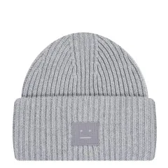 Acne Studios Ribbed Face Logo Beanie Grey Melange