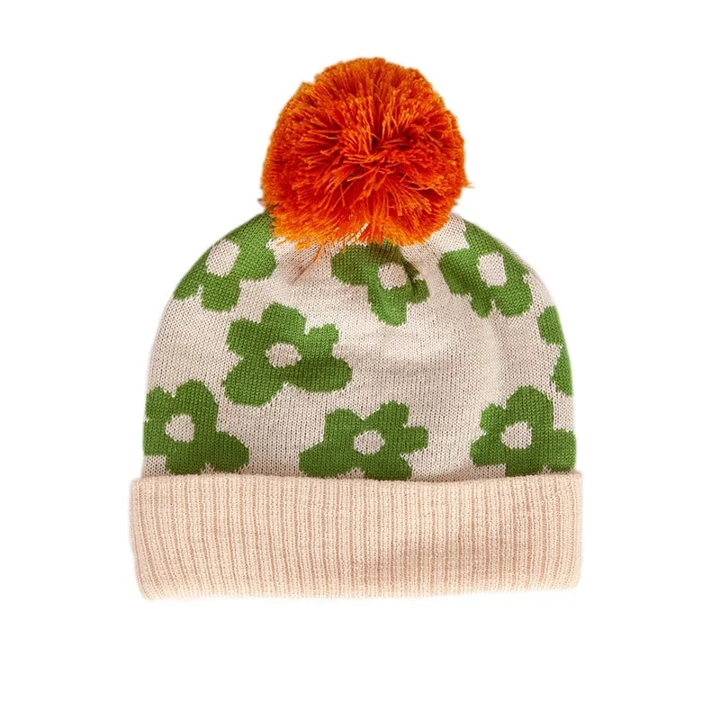 Acorn Merino Beanie - Flower Power Green