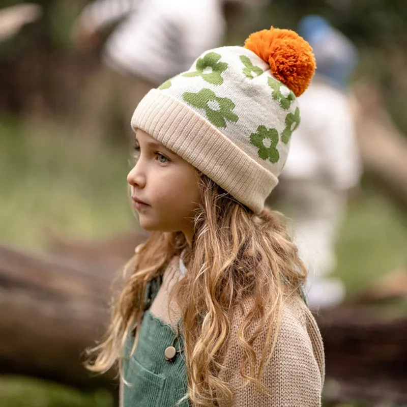 Acorn Merino Beanie - Flower Power Green