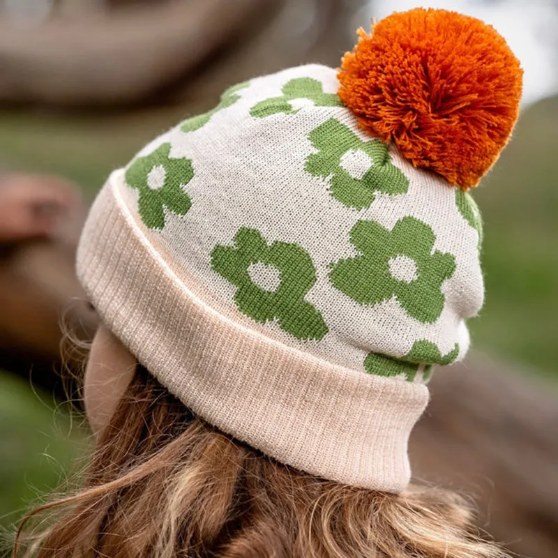 Acorn Merino Beanie - Flower Power Green