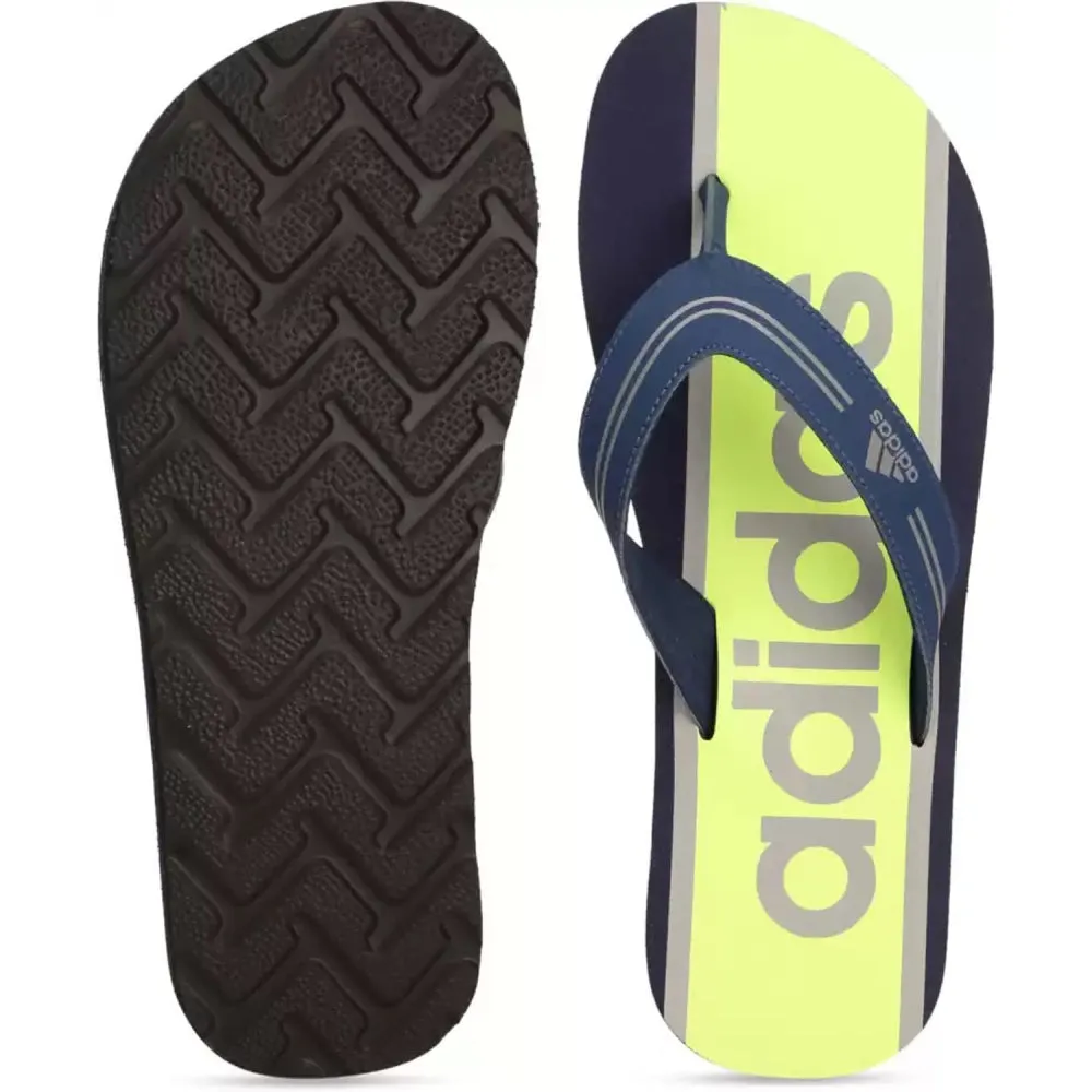 Adidas Men's Glossate Flip Flops Slipper (Mystery Blue/Dove Grey/Solar Yellow)