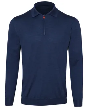 Blue Cashmere and Silk Quarter Zip Polo