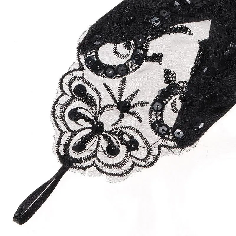 bride gloves beaded lace gloves hook finger gloves short gloves Black SM6