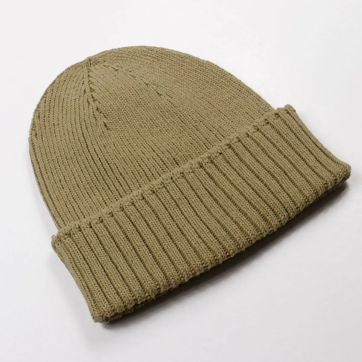 cableami - Recycled Cotton Rib Stitch Beanie - Khaki