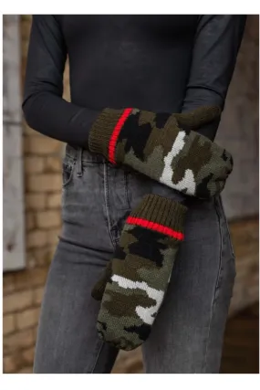 Camo stripe fleece lined mittens