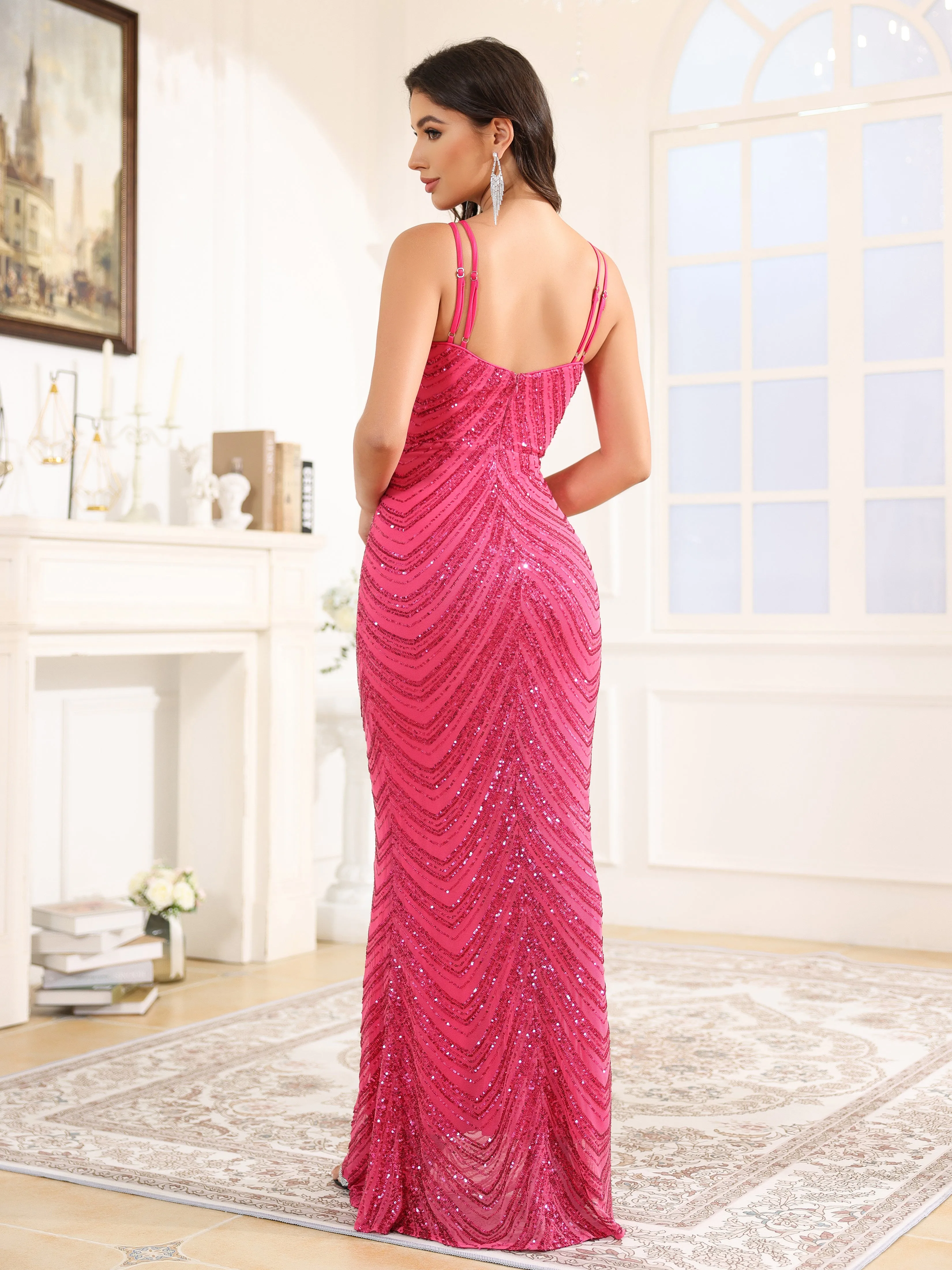 Fourreau détachable Paillettes Robe de Soirée FUCHSIA