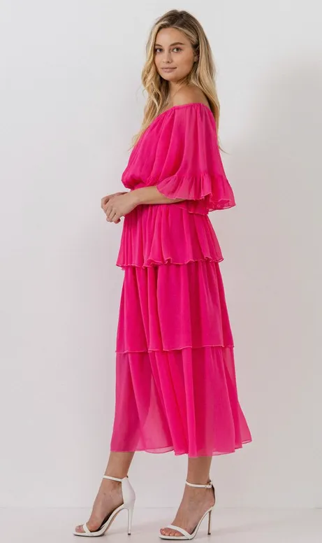 Fuchsia Layer Midi Dress