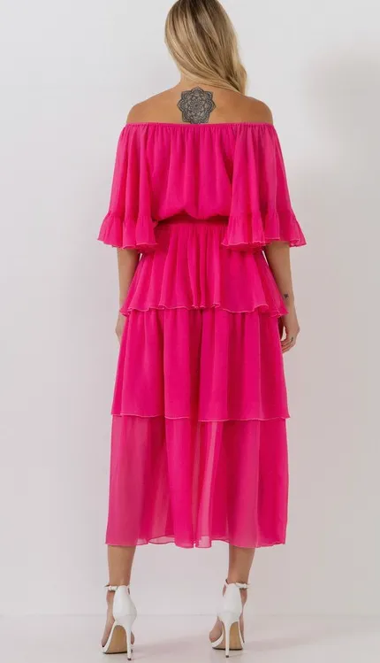 Fuchsia Layer Midi Dress