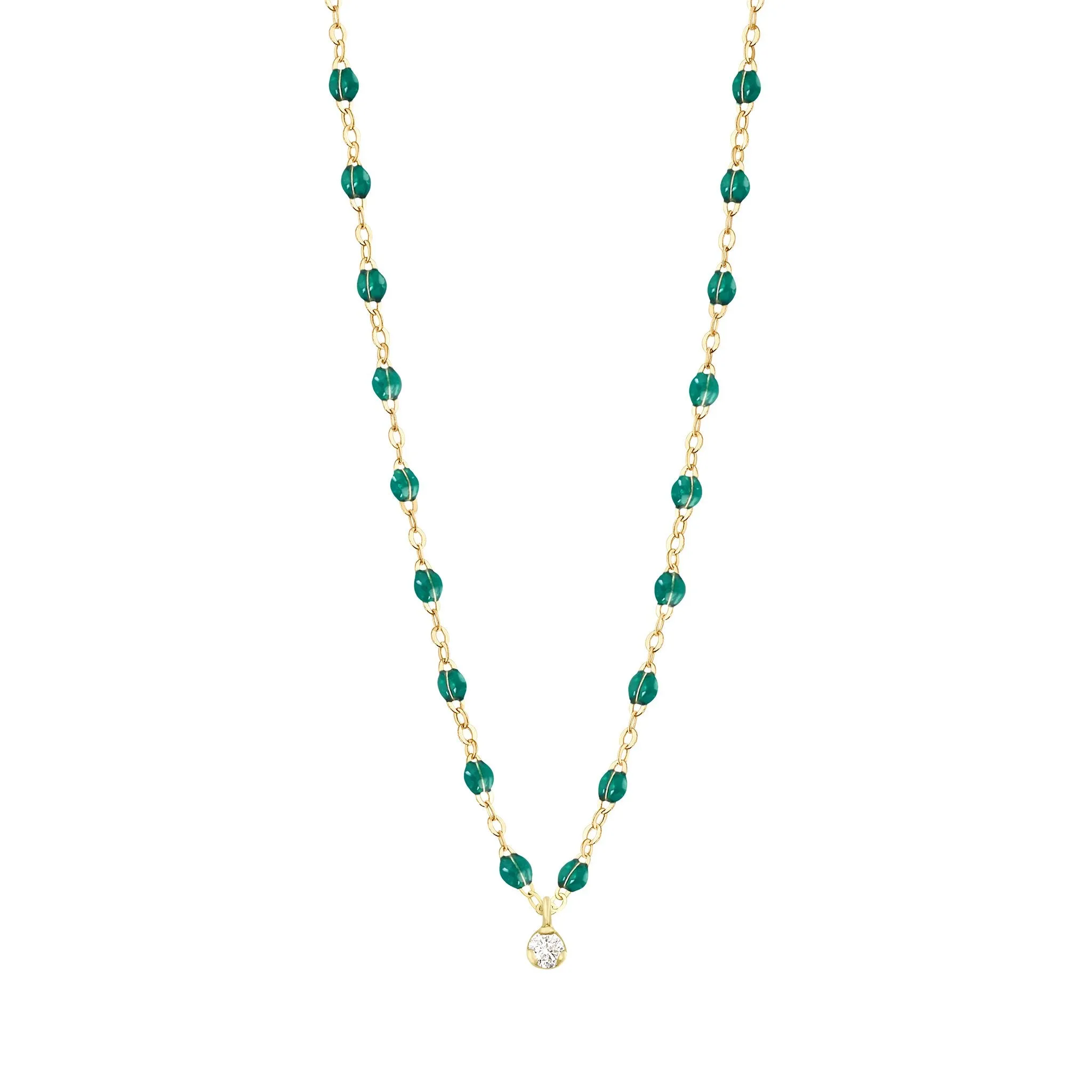 Gigi Supreme Classic 1 Diamond Necklace, Emerald, Yellow Gold, 16.5