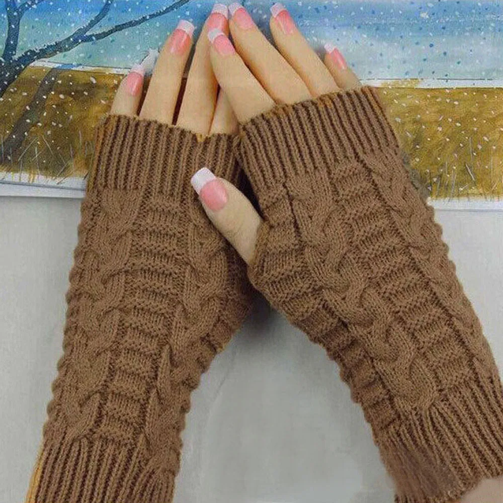 Guantes mujer Warm Knitted Arm Fingerless Gloves Soft Warm Mitten