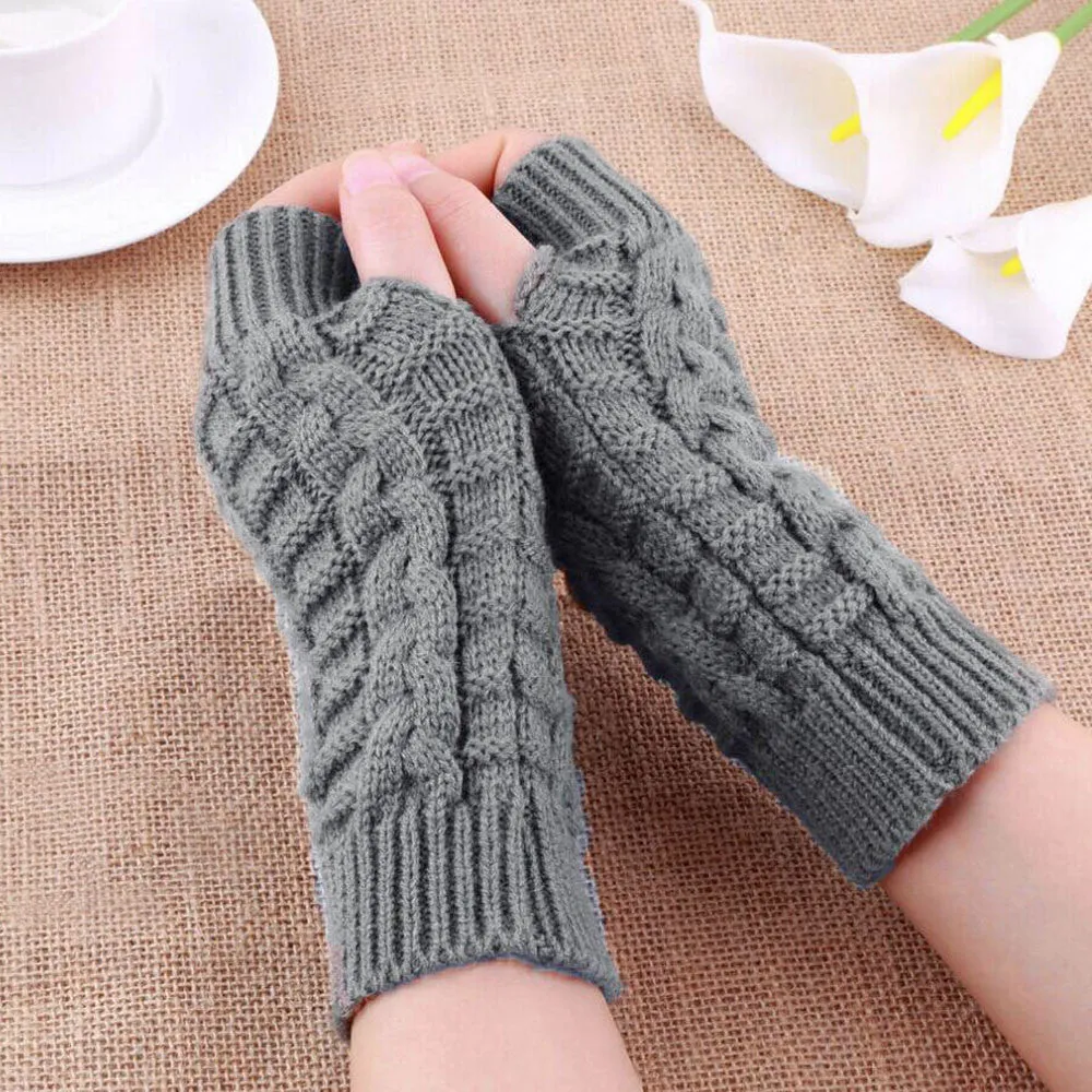 Guantes mujer Warm Knitted Arm Fingerless Gloves Soft Warm Mitten