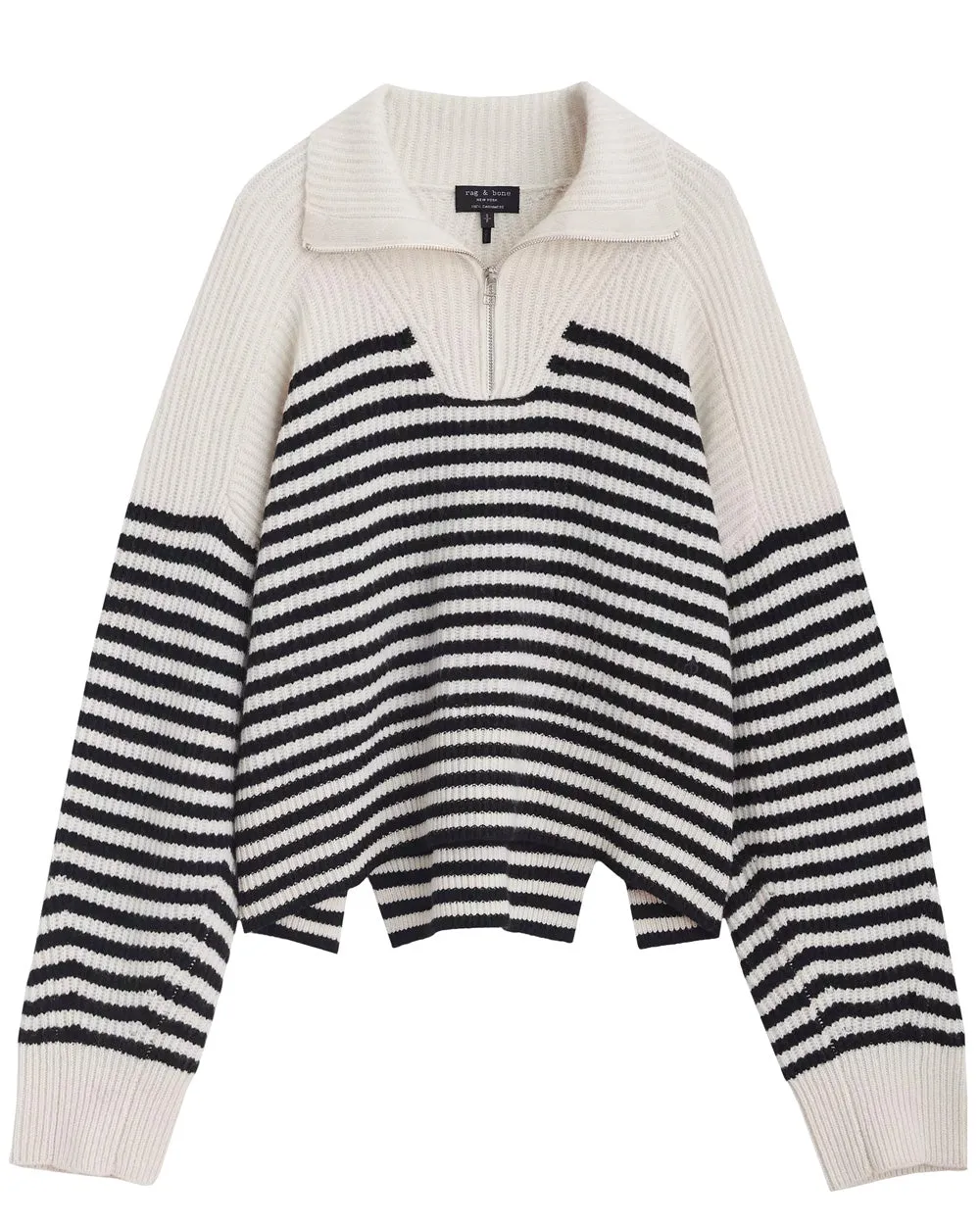 Ivory Stripe Cashmere Pierce Quarter Zip Pullover