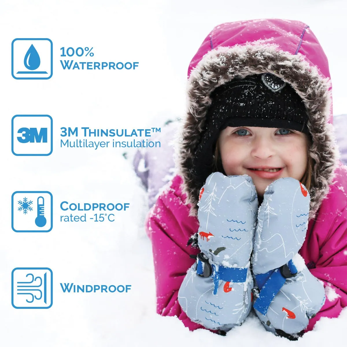 Jan & Jul Kids Toasty-Dry Waterproof Snow Mitten - Heather Grey