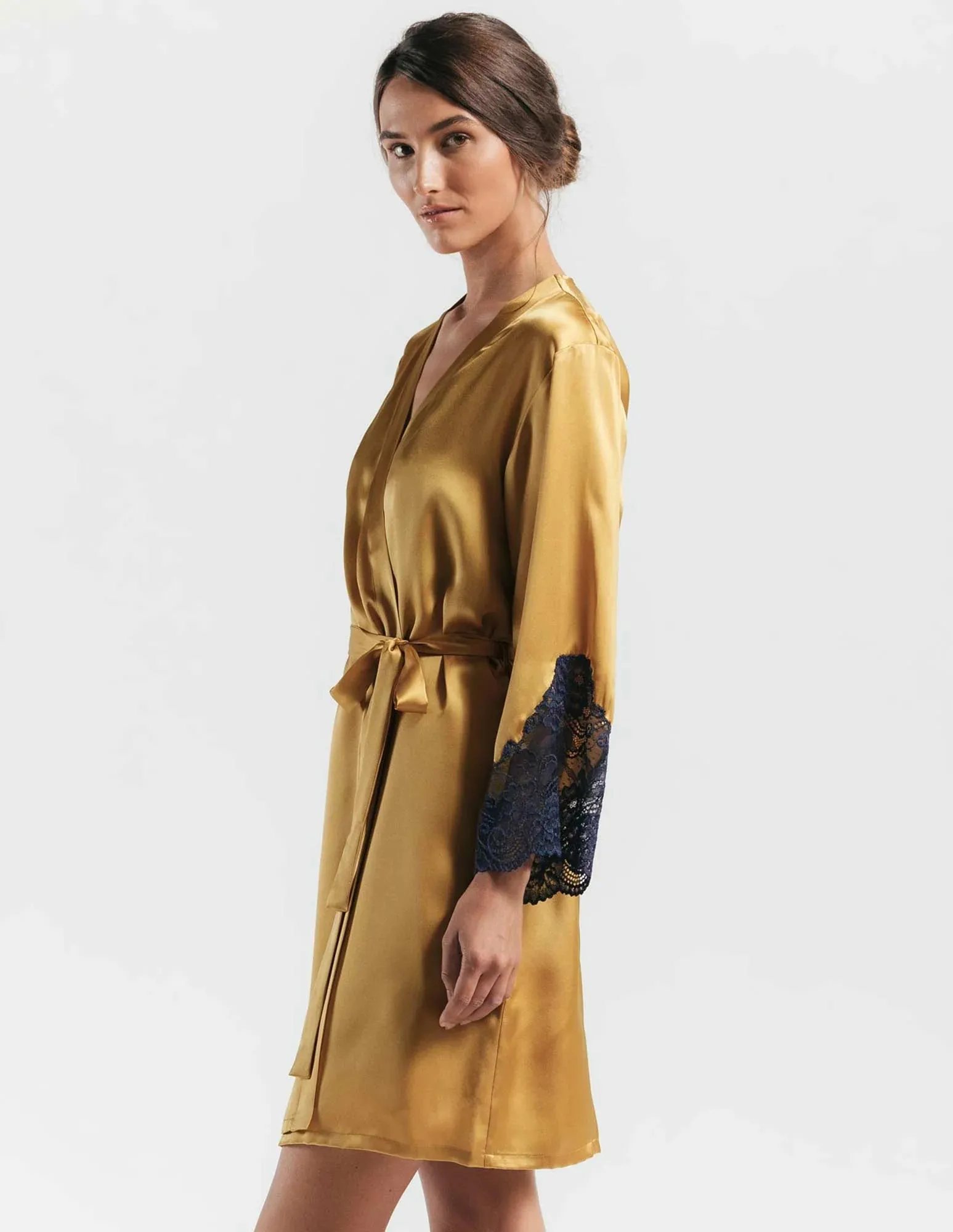 Juliette Short Gold Silk Robe