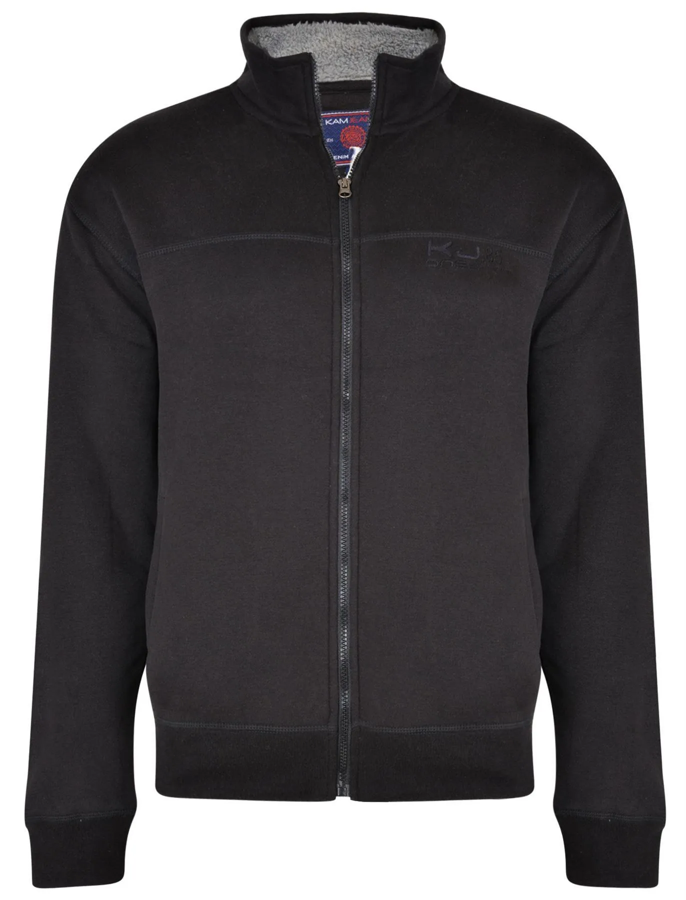 Kam Sherpa Lined Zip Through Sweater Jacket - Black