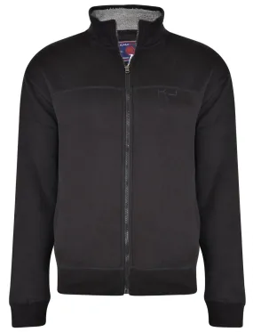 Kam Sherpa Lined Zip Through Sweater Jacket - Black