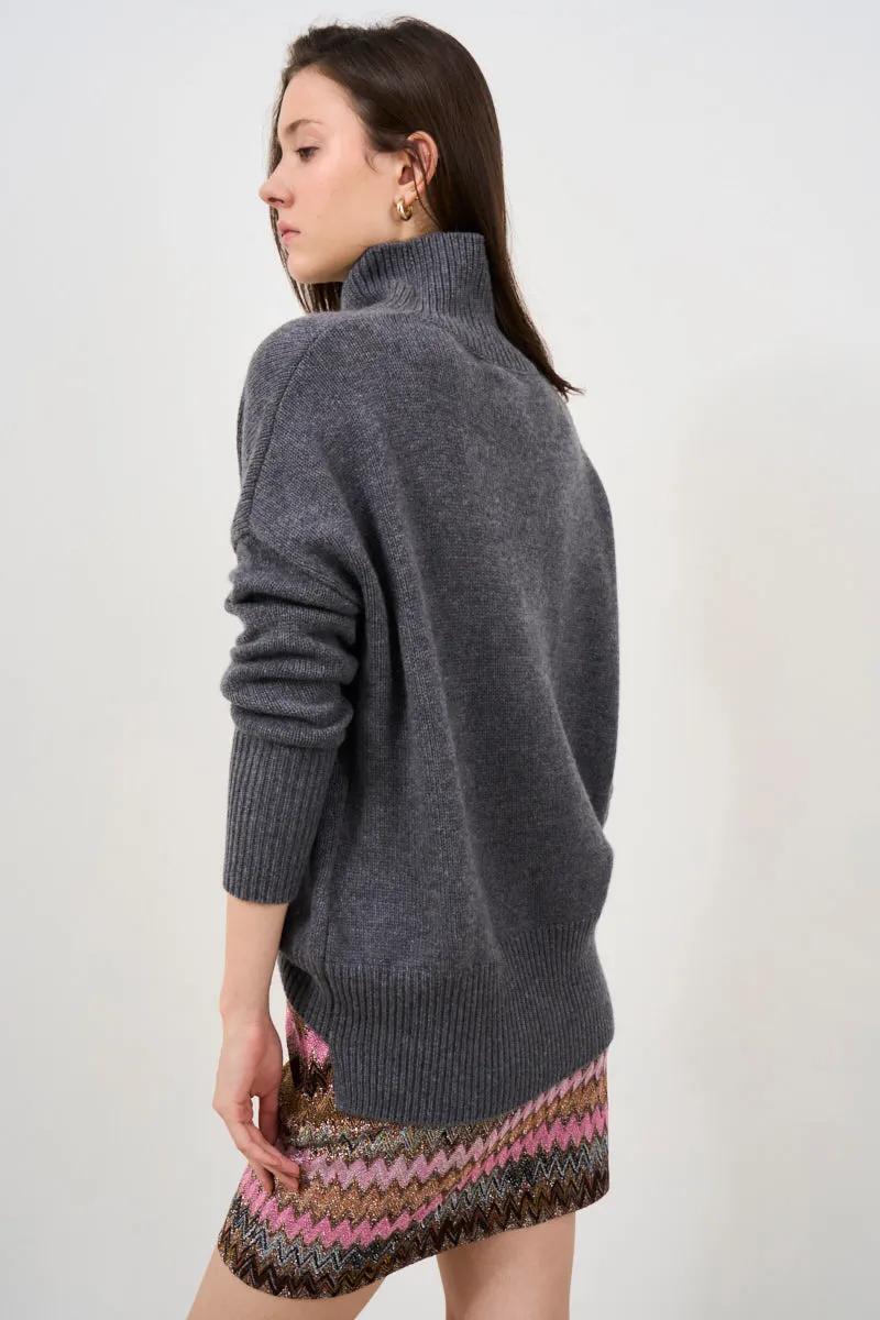 Maglia donna Heidi a collo alto in cashmere nero