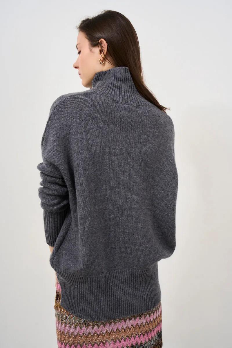 Maglia donna Heidi a collo alto in cashmere nero