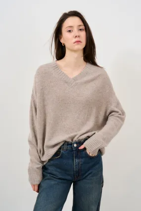 Maglione donna scollo a V beige