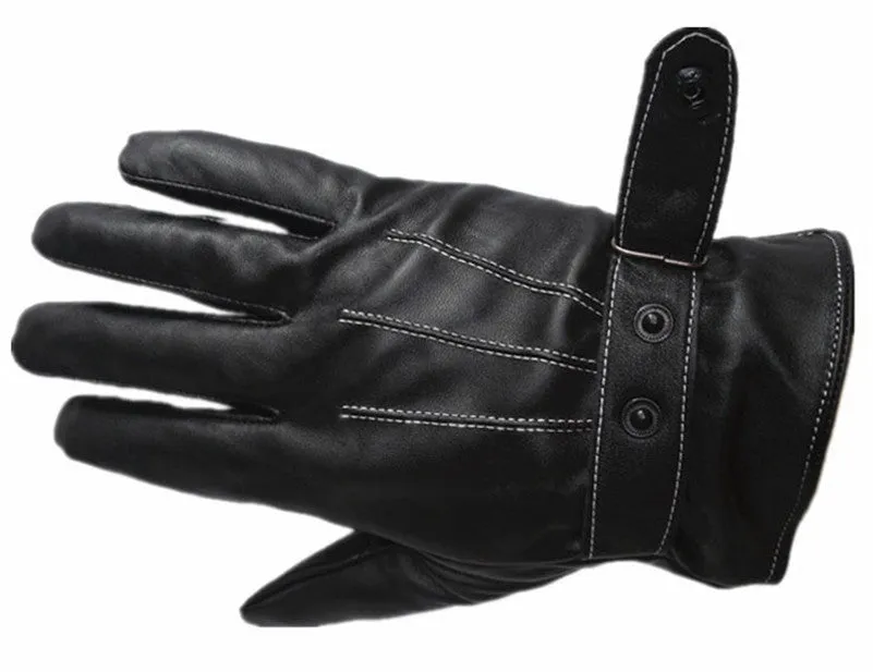 Mens Luxurious PU Leather Super Driving Warm Gloves Cashmere Feida