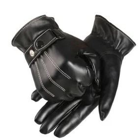 Mens Luxurious PU Leather Super Driving Warm Gloves Cashmere Feida