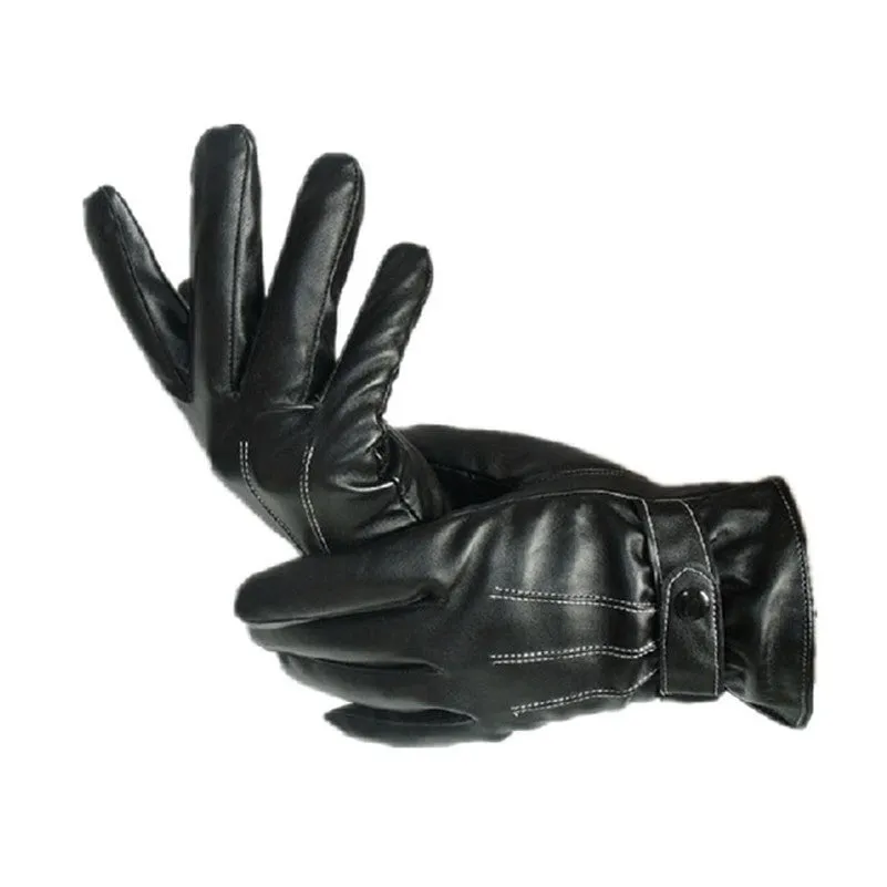 Mens Luxurious PU Leather Super Driving Warm Gloves Cashmere Feida