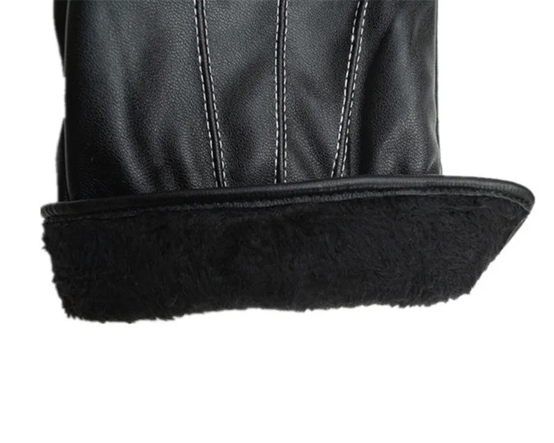 Mens Luxurious PU Leather Super Driving Warm Gloves Cashmere Feida