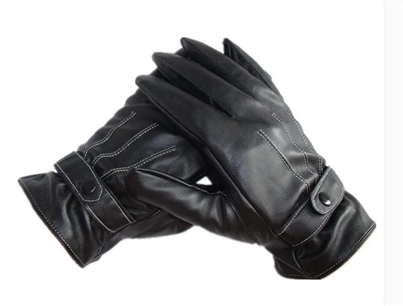 Mens Luxurious PU Leather Super Driving Warm Gloves Cashmere Feida