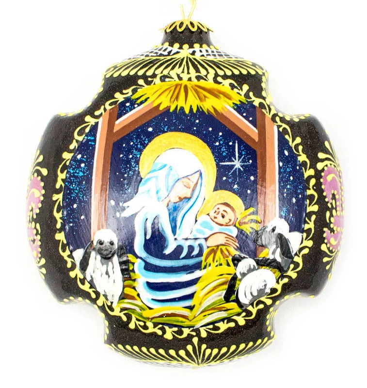 Nativity Silent Night Large Cross Ceramic Ornament