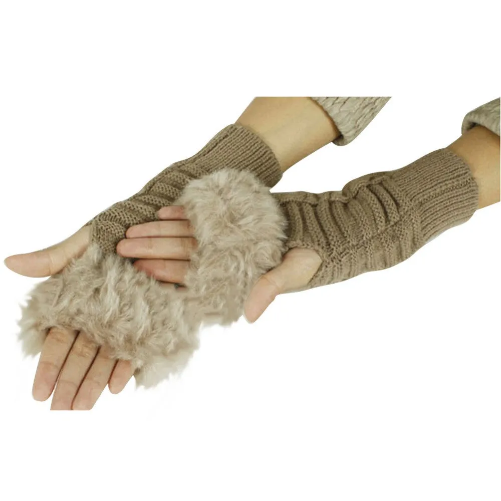 New Women Warm Soft Fur Fingerless Gloves Wrist Hand Knitted Mitten Wool Glove PY6 SM6