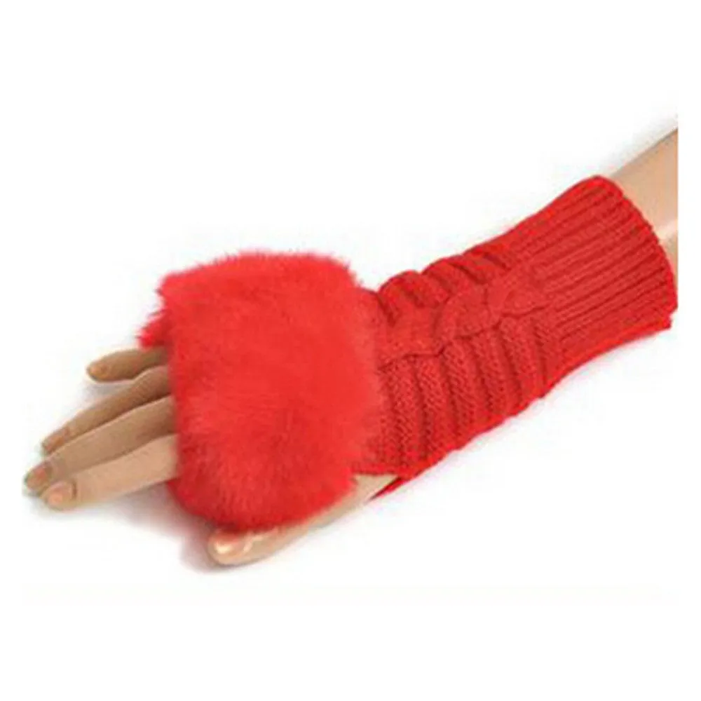 New Women Warm Soft Fur Fingerless Gloves Wrist Hand Knitted Mitten Wool Glove PY6 SM6