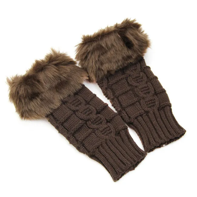 New Women Warm Soft Fur Fingerless Gloves Wrist Hand Knitted Mitten Wool Glove PY6 SM6