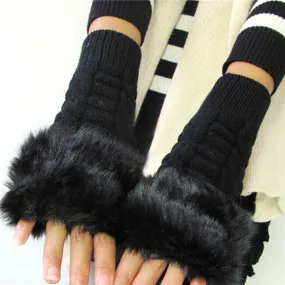 New Women Warm Soft Fur Fingerless Gloves Wrist Hand Knitted Mitten Wool Glove PY6 SM6