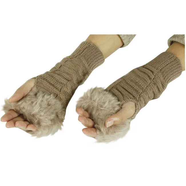 New Women Warm Soft Fur Fingerless Gloves Wrist Hand Knitted Mitten Wool Glove PY6 SM6