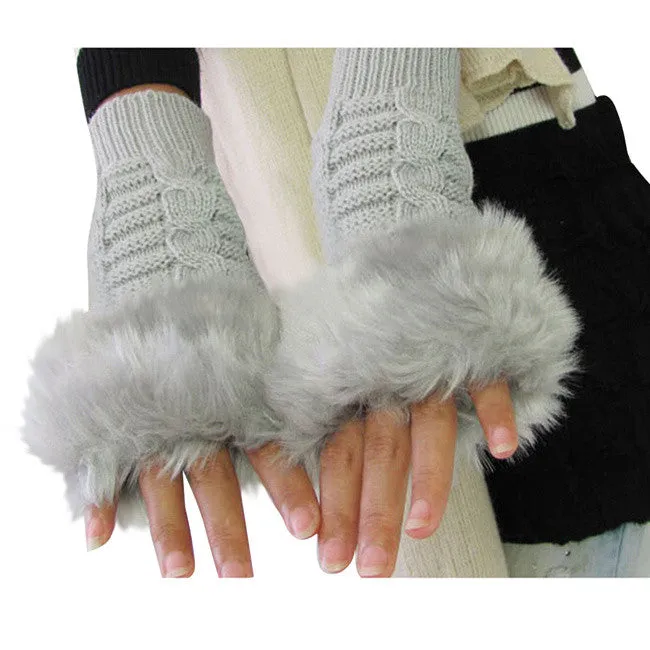 New Women Warm Soft Fur Fingerless Gloves Wrist Hand Knitted Mitten Wool Glove PY6 SM6