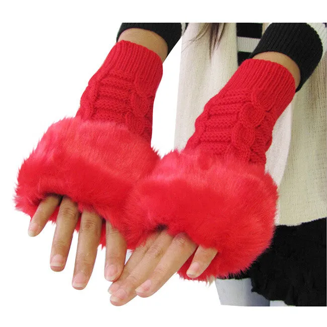 New Women Warm Soft Fur Fingerless Gloves Wrist Hand Knitted Mitten Wool Glove PY6 SM6