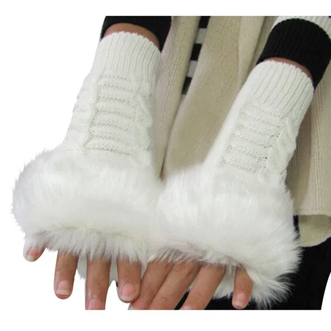 New Women Warm Soft Fur Fingerless Gloves Wrist Hand Knitted Mitten Wool Glove PY6 SM6