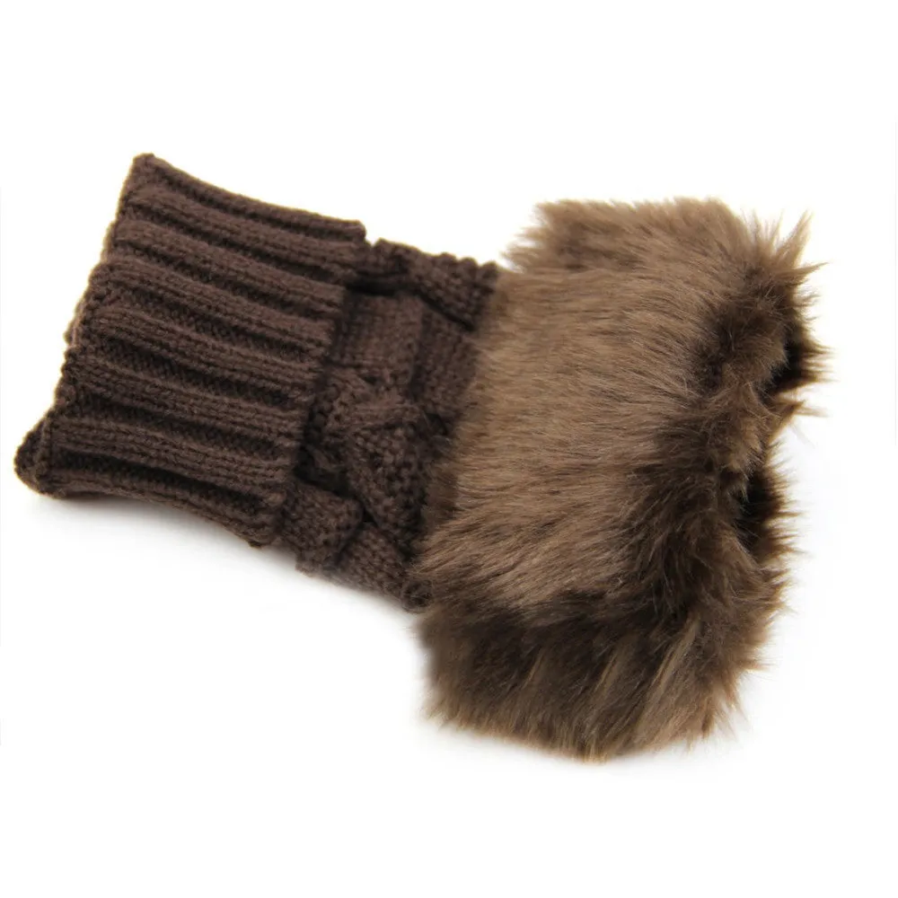 New Women Warm Soft Fur Fingerless Gloves Wrist Hand Knitted Mitten Wool Glove PY6 SM6