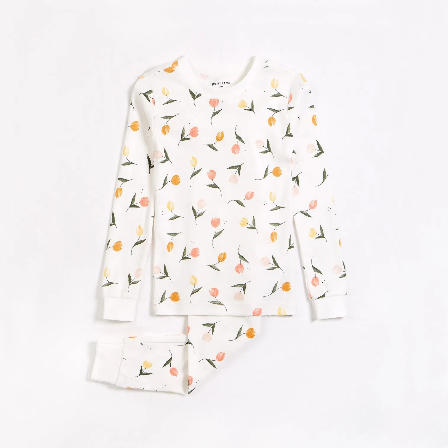 Petit Lem Tulips Print on Off-White PJ Set