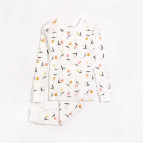 Petit Lem Tulips Print on Off-White PJ Set